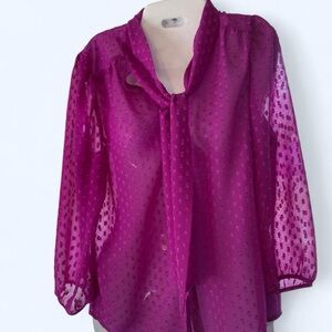 Elegant Purple polka dot sheer Women's Top Forever 21 M With Tie Front